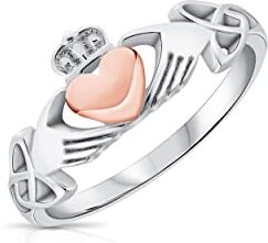 DTPsilver ® Anello Claddagh in Argento 925 Amore, Fedeltà e Amicizia Cuore placcato in Oro Rosa Con Nodo Celtico