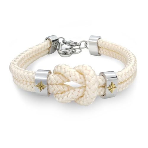 SAGA GIOIELLI ® Bracciale Uomo Nodo Nautico Infinito Rosa Dei Venti Acciaio (BEIGE)