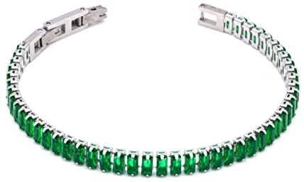 Colours & Beauty Bracciale Tennis Donna in Acciaio Inossidabile con Strass Colore Verde   Bracciale Donna Regolabile con Chiusura   Gioielli Donna Classico   Braccialetto Donna Color Argento