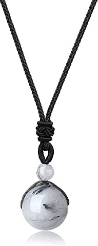 COAI Pendente Sfera in Quarzo Rutilato, Collana Pendente Unisex Bilanciamento Reiki in Pietre Mala con Laccio Regolabile