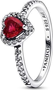 PANDORA Timeless Anello con cuore in argento Sterling con cristallo rosso ciliegia Jubilee e zirconi cubici trasparenti, 50