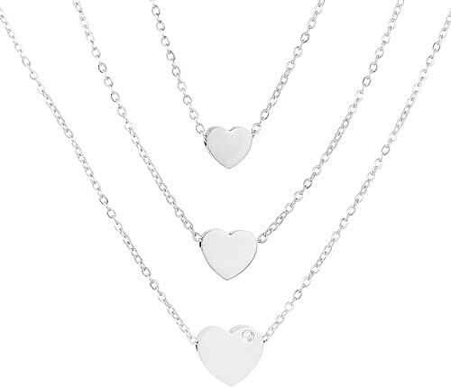 inSCINTILLE Cuori e Stelle Collana Donna Multifilo Tre Fili in Acciaio Inossidabile con Ciondolo e Punto Luce (Cuore Argento)