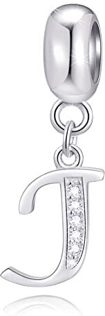 GLOWDAS Lettera J Charms Iniziale J Alfabeto Ciondolo Perline, 925 Argento Sterling Lettere Ciondolo con CZ Chiaro, Fit Pandora Moments Braccialetto, Regali per Gennaio/Giugno/Luglio Compleanno