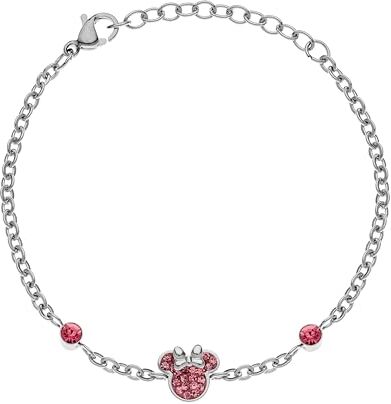 Disney Bracciale Minnie Mouse, Acciaio Inossidabile e Zirconi per Bambini e Bambine, Gioielli