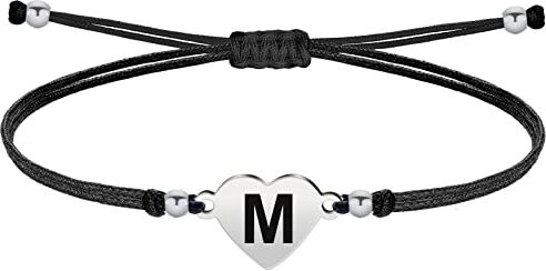 cotigo Bracciale lettera M iniziale con cordino cerato Bracciale donna o uomo con iniziale nome Bracciale lettera in acciaio inox incisa