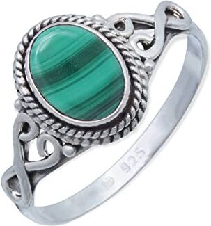 mantraroma Anello argento 925 con pietre preziose malachite pietra verde argento sterling da donna in vero argento ()