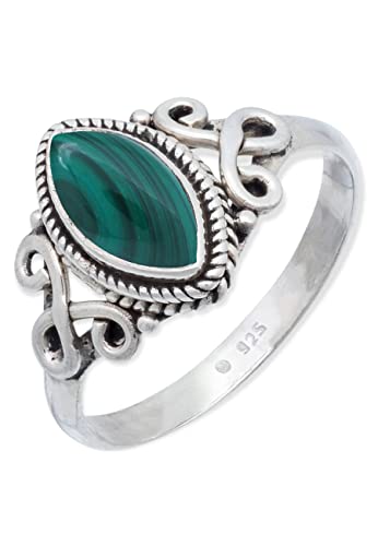 mantraroma Anello argento 925 con pietre preziose malachite pietra verde argento sterling da donna in vero argento ()