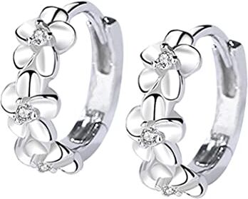 YAXUN Orecchini cerchio da donna argento 925, Bellissimi fiori di zirconia cubica, Orecchini a cerchio piccoli huggie, Regalo di gioielli per le donne e ragazze