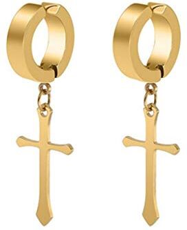 LAFATINA Non-piercing Orecchini Orecchio Clip Unisex Croce Religione Pendente Croce Orecchini a Cerchio Acciaio Incisione Uomo Donna