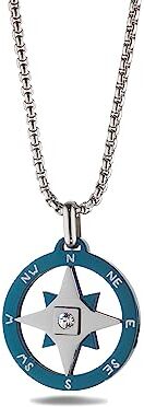 inSCINTILLE Collana Uomo Acciaio Inossidabile Rosa dei Venti Ciondolo Nautico, Lunghezza Regolabile 48-53cm con Confezione Regalo Inclusa (Rosa dei Venti e Zircone – Blu)