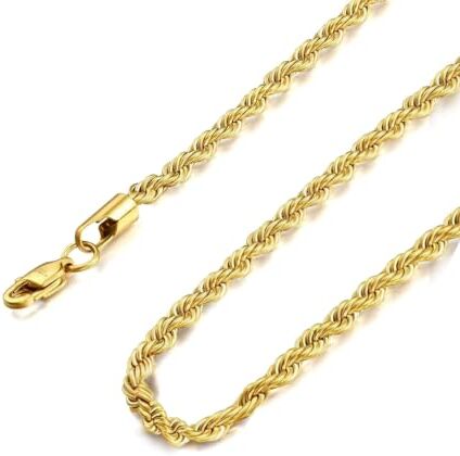 Diamday Collana da Uomo Donna Catena di Corda Intrecciata Collegamento in Acciaio Inossidabile Larghezza 4MM Lunghezza 41-76 CM Collana Argento Oro Nero