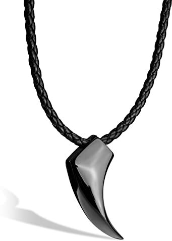 SERASAR Collana in Pelle Uomo Collana Cuoio con Ciondolo 50cm Nero Con Portagioie per Uomo Vera Pelle Regalo per Uomo Leather Necklace Men Jewelry Band