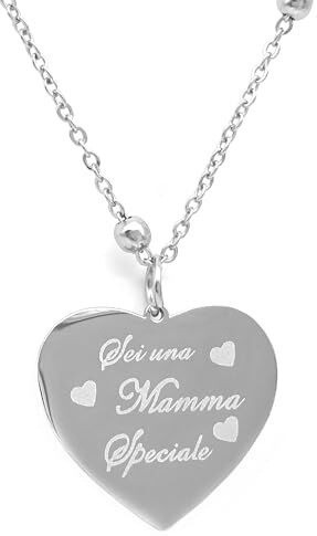 Generic Collana Donna Cuore Ciondolo in Acciaio con Incisione Scritta (Sei una Mamma Speciale)