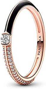 PANDORA Anello da donna Pavé & nero, oro rosa 182528C01, 56, Argento sterling, Zirconia cubica