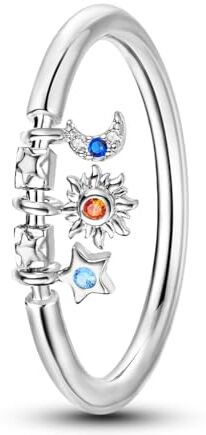 NARMO 925 Anelli in Argento Sterling per le Donne Ragazze Anello Luna Sun Star Anello Cubic Zirconia Anello di Dichiarazione Dimensione 17