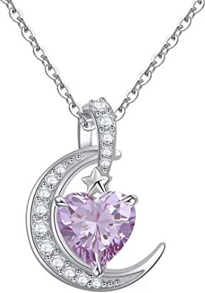 Qings Collana Pietra di Luna Birthstone Gennaio Pendente Cuore in Argento Sterling 925 Regalo di Anniversario per Sposa Fidanzata