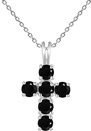 YTGLQAZ Collana Collane A Catena Per Le Donne Gem'S Natural Blue Topaz 925 Sterling Silver Gemstone Cross Collane Con Ciondolo Per Le Donne Fine Collares Regalo Blacksapphire