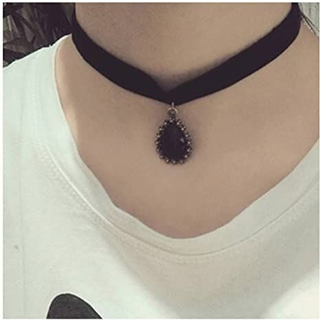 Inilbran Boho Nero Gemma Ciondolo Collana Nera Goccia D'acqua Collana Choker Gemma Clavicola Collana Catena Retrò Velluto Collana Gothic Velluto Collana Clavicola Catena Gioielli Per Donne E Ragazze