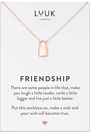 LUUK LIFESTYLE Collana in filigrana con ciondolo a lucchetto e dedica FRIENDSHIP, idea regalo originale per donne e ragazze, simbolo relazione duratura, rosa