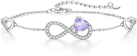 Qings Bracciale Infinito Donna Argento 925 con Alessandrite Infinity Cuore Giugno Pietre di Nascita Bracciali Regolabile Viola Chiaro Gemma Braccialetto, Gioielli Regalo Compleanno per Donne Ragazze