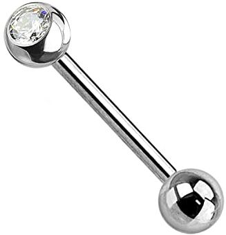 WARRIOR Piercing a Lingua Barbell Sterile in Acciaio Chirurgico Misura 14G(1,6mm) con Due Sfere a 6mm e Lunghezza 16mm Confezione Singolo Pezzo PLS-059 (Bianco)