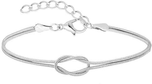 CEAeis Bracciale infinito con catena serpente e nodo d'amore, bracciale con nodo madre figlia, bracciale amicizia infinito amore per sempre, bracciale con nodo d'amore per le donne (Silver)