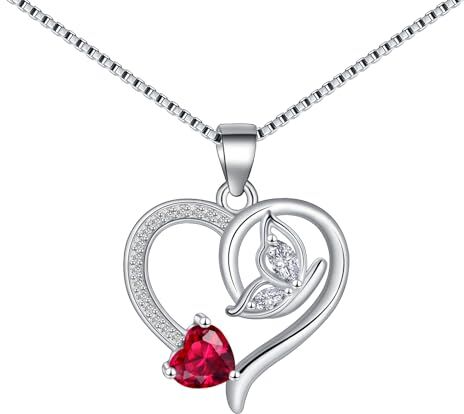 Tusuzik Collana Donna Farfalla Ciondolo Cuore Rosso Collana Argento Donna Compleanno Natale Matrimonio Regali Di San Valentino