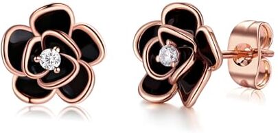 MYBELLNA Orecchini a forma di fiore in oro 14 carati, colore nero, oro rosa, con perle, per donne, in argento Sterling, ipoallergenici, per donne, mamma e lei, Argento sterling