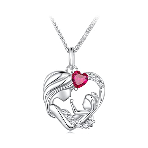 Qings Collana Mamma Figlio Ciondolo Sterling Argento 925 Collana Madre Figlia Cuore Zirconia Festa della Mamma Regali per Nonna Mamma Figlia