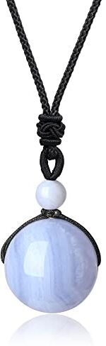 COAI Pendente Sfera in Agata Azzurra Venata, Collana Pendente Unisex Bilanciamento Reiki in Pietre Mala con Laccio Regolabile