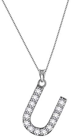 Aurora Tears Collana con ciondolo a forma di lettera dell'alfabeto in argento Sterling 925, placcato in oro bianco, 45,7 cm, Argento sterling, Zirconia cubica