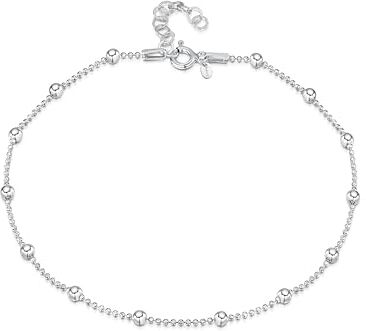 Amberta Gioielli Catenina da Caviglia Argento Sterling 925 Modello Sfere 3,2 mm Regolabile da 22 a 25,5 cm Misura Flessibile