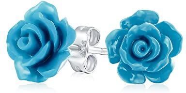 Bling Jewelry Orecchini A Perno Con Rosa Blu Intagliata In 3D Delicati E Romantici Con Fiori Per Donne Adolescenti E Madri Placcati In Argento