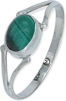 mantraroma Anello argento 925 con pietre preziose malachite pietra verde argento sterling da donna in vero argento ()