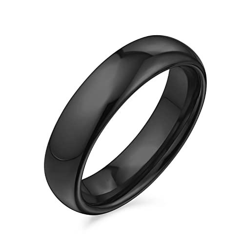 Bling Jewelry Pianura Semplice Cupola Coppie Titanio Wedding Band Lucidato Anello Per Gli Uomini Per Le Donne Comfort Fit Nero Tono 5Mm