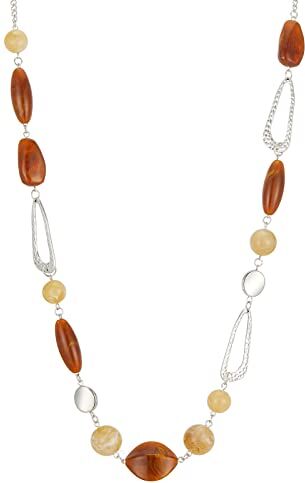 FULU AUTUMN Collana da Donna in Argento con Perline Lunghe Collana a Catena Maglione Bohémien Bigiotteria di Cristallo Regali di Compleanno per la Fidanzata(07-Camel brown)