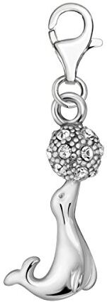 Quiges Donna Charm Ciondolo Placcato Argento Sigillo con Sfera Leone Marino di Cristallo per Bracciali e Accessori