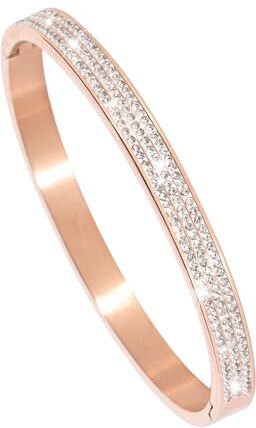 MILAKOO Bracciale Bangle in Acciaio Inossidabile di Forma Ovale da 6 Mm con Strass Per Donne (Oro Rosa)