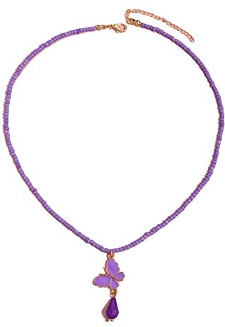 Inateannal Collana a girocollo di perline viola Collana a ciondolo di farfalla bohémien a catena Collana di perle di semi fatta a mano Collana di clavicole Gioielli da spiaggia estivi per donne ragazze