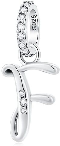 GLOWDAS Lettera F Charms Alfabeto Ciondolo, 925 Argento Sterling Iniziale f Ciondoli CZ Perlina Fit Pandora Amicizia Braccialetto con Letra, Regali per la Festa del Papà/Migliori Amici/Nome/Famiglia