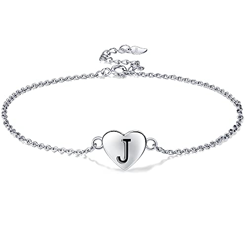 Lydreewam Lettera A-Z Cavigliera Donna Argento Sterling 925 Estate Spiaggia Amore Cuore Cavigliera Bracciale, Regolabile 22+4cm