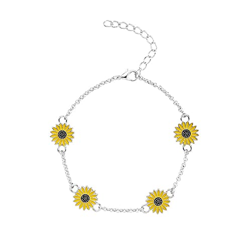 Dishowme Cavigliera Girasole Bracciale Margherita Fiore Smalto Catena Del Piede Spiaggia Regolabile Sandali A Piedi Nudi Gioielli Per Donne Ragazze Adolescenti (Argento)