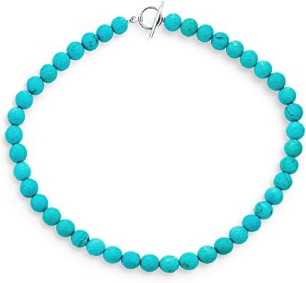 Bling Jewelry Blu Sfaccettato Stabilizzato Turchese Rotondo Gemma Pietra 10 Millimetri Perlina Filo Collana Gioielli Occidentali Per Le Donne Placcato In Argento Chiusura 16 Pollici