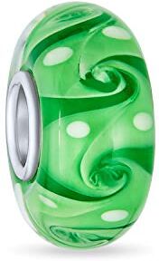 Bling Jewelry Murano Glass Shades Of Green Wave Swirl Distanziatore Charm Bead Adatto A Bracciale Europeo Per Donne Teen .925 Sterling Silver Core