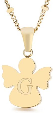 Qings Collana con Ciondolo Lettera Iniziale G, Collana con Angelo Dorato 26 Lettere, Lunghezza Catena 50 cm