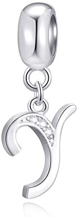 GLOWDAS Lettera Y Charms Iniziale Y Alfabeto Ciondolo Perline, 925 Argento Sterling Letra Ciondolo con CZ Chiaro, Fit Braccialetto di base Pandora, Regali per zia/Marina Mamma/Sorella in Legge