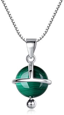 COAI Collana da Donna in Argento 925 con Ciondolo Sfera Satellite in Malachite