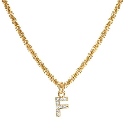 Joo&Rind Collana con ciondolo iniziale in oro Collane francesi con diamanti brillanti Lettera A-Z Collana in oro 18K Catene per collane ipoallergeniche Gioielli da donna e ragazza