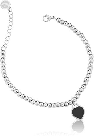 inSCINTILLE Cuore Rock Bracciale Donna a Palline in Acciaio Inossidabile con Cuore Colorato (Nero, Acciaio inossidabile)