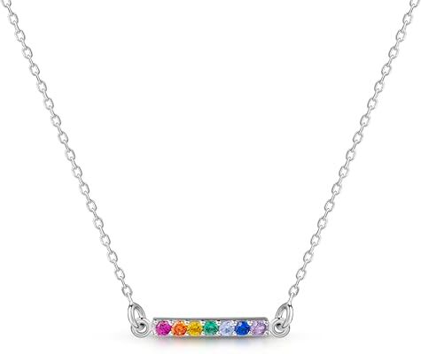 Amberta Lumini Collana in Argento Sterling 925 per Donna con Zirconi Colorati: Collana Barra Orizzontale con Zirconi Colorati